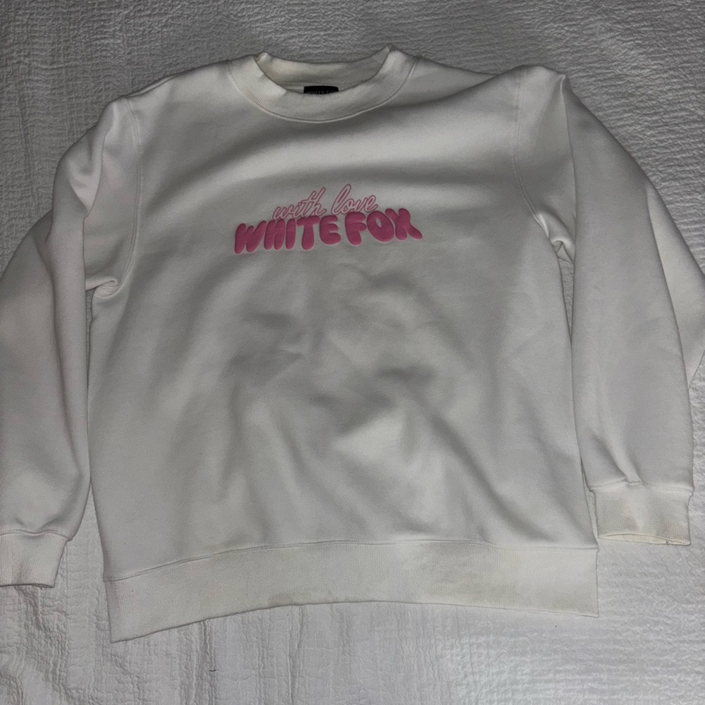 White Fox Boutique White and Pink Crew Neck Sweater